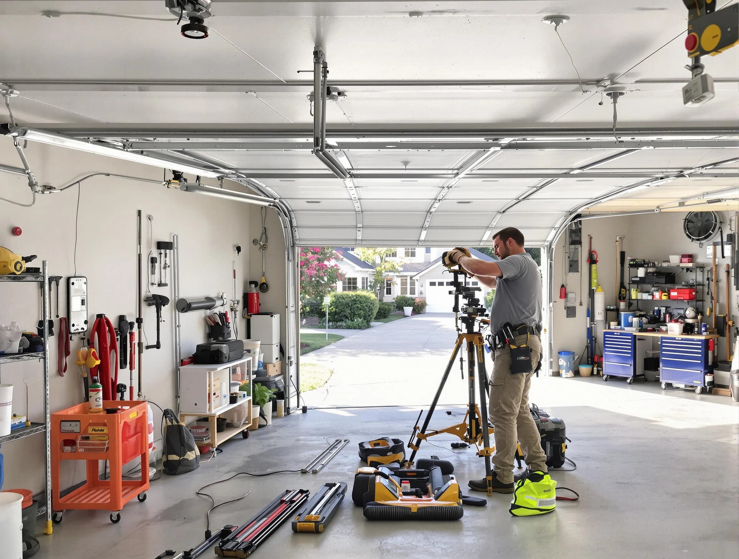 Shackle Island Garage Door Repair specialist performing laser-guided track alignment in Shackle Island