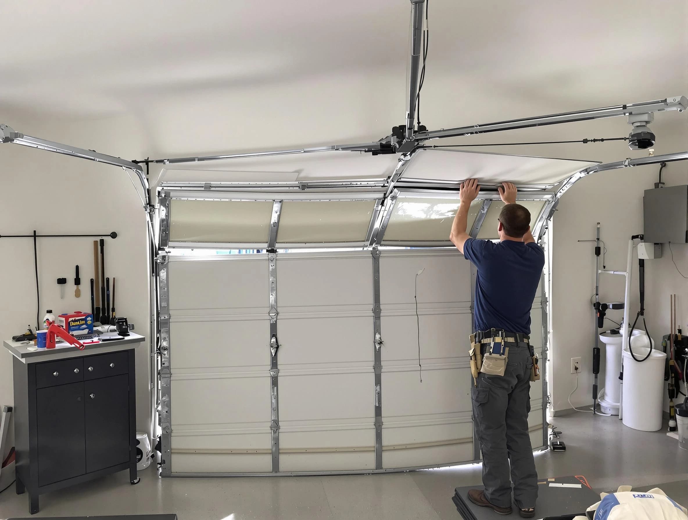 Shackle Island Garage Door Repair specialist performing precise section replacement on Shackle Island garage door
