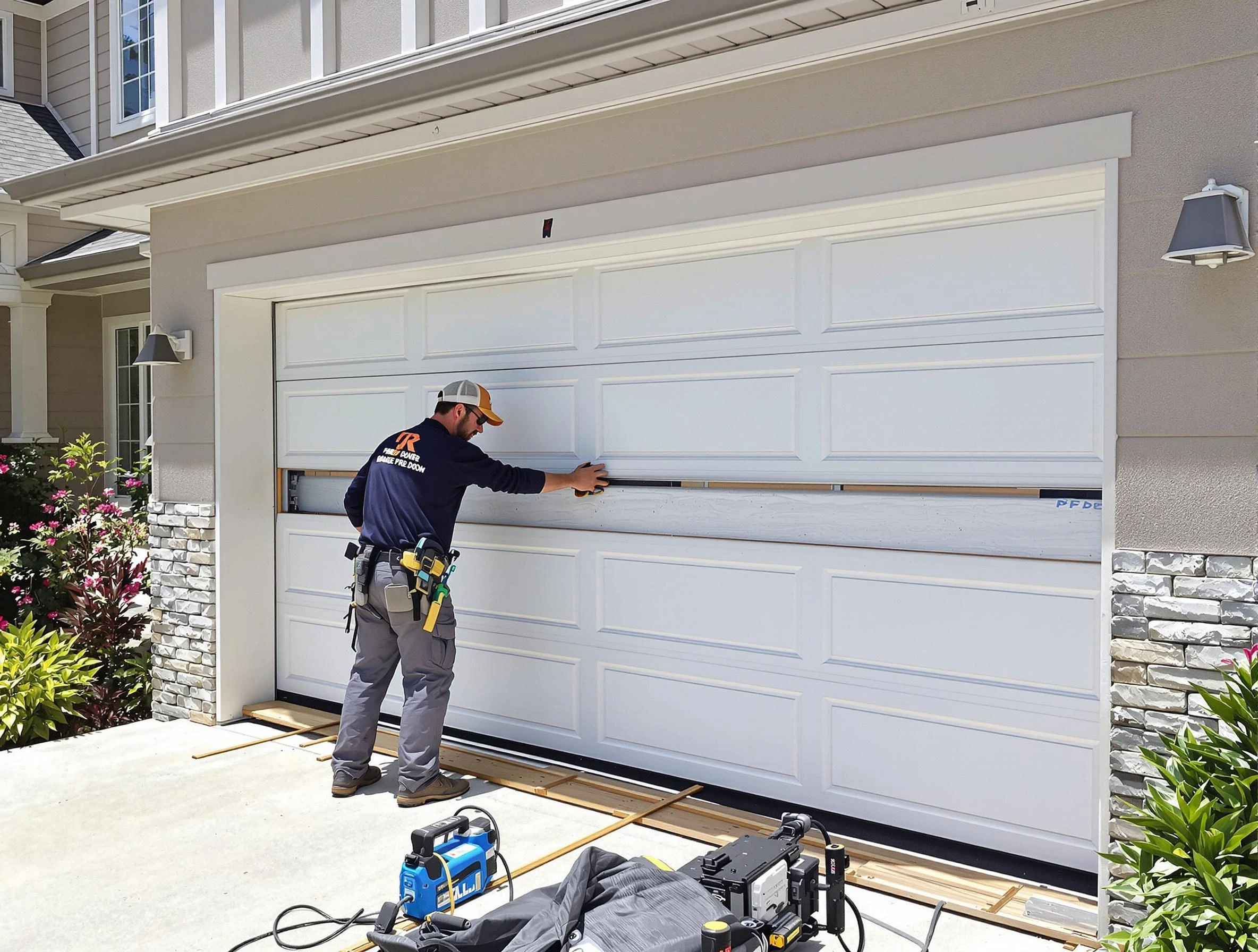 Shackle Island Garage Door Repair team performing complete garage door replacement at Shackle Island residence