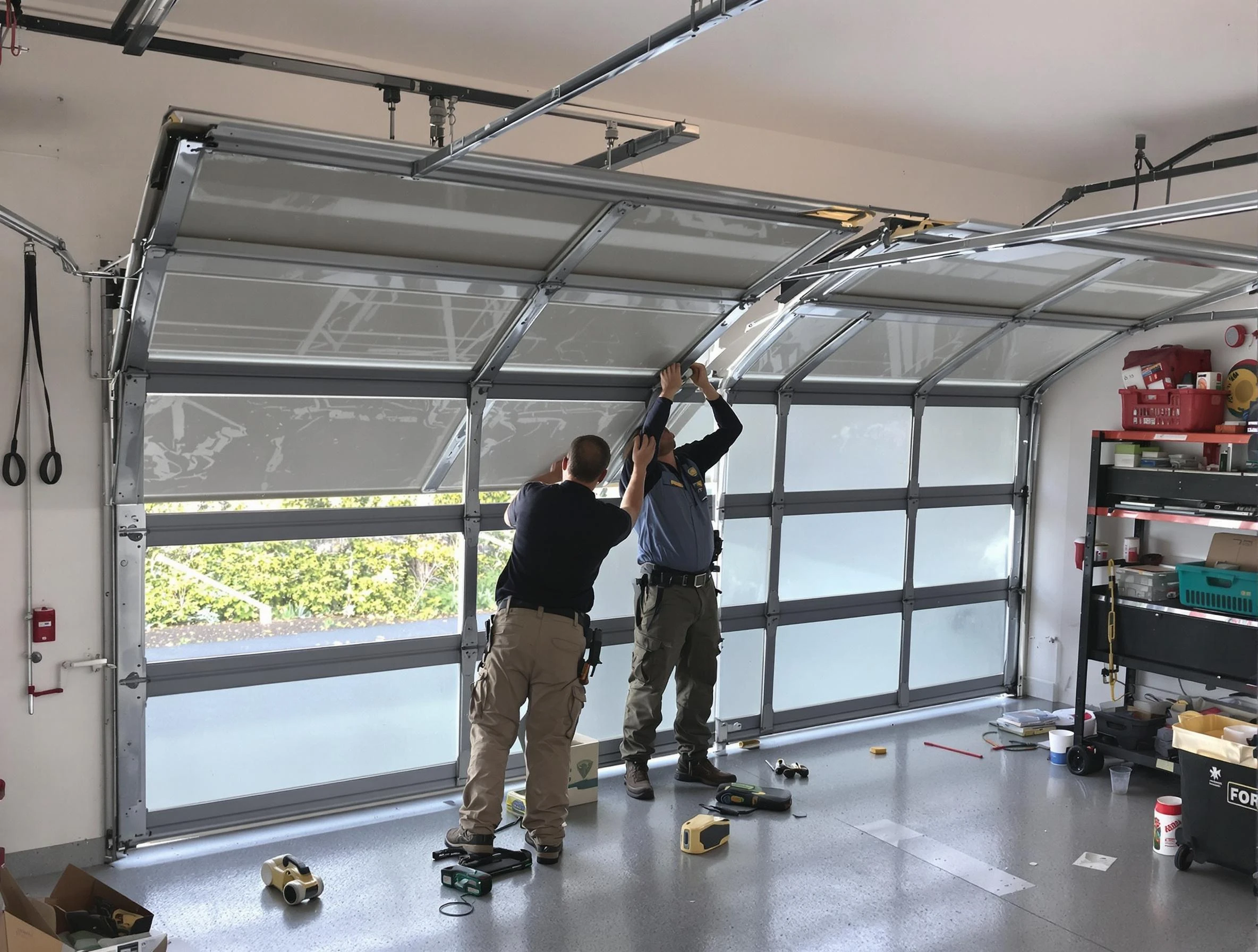 Shackle Island Garage Door Repair expert performing precise panel replacement on Shackle Island garage door