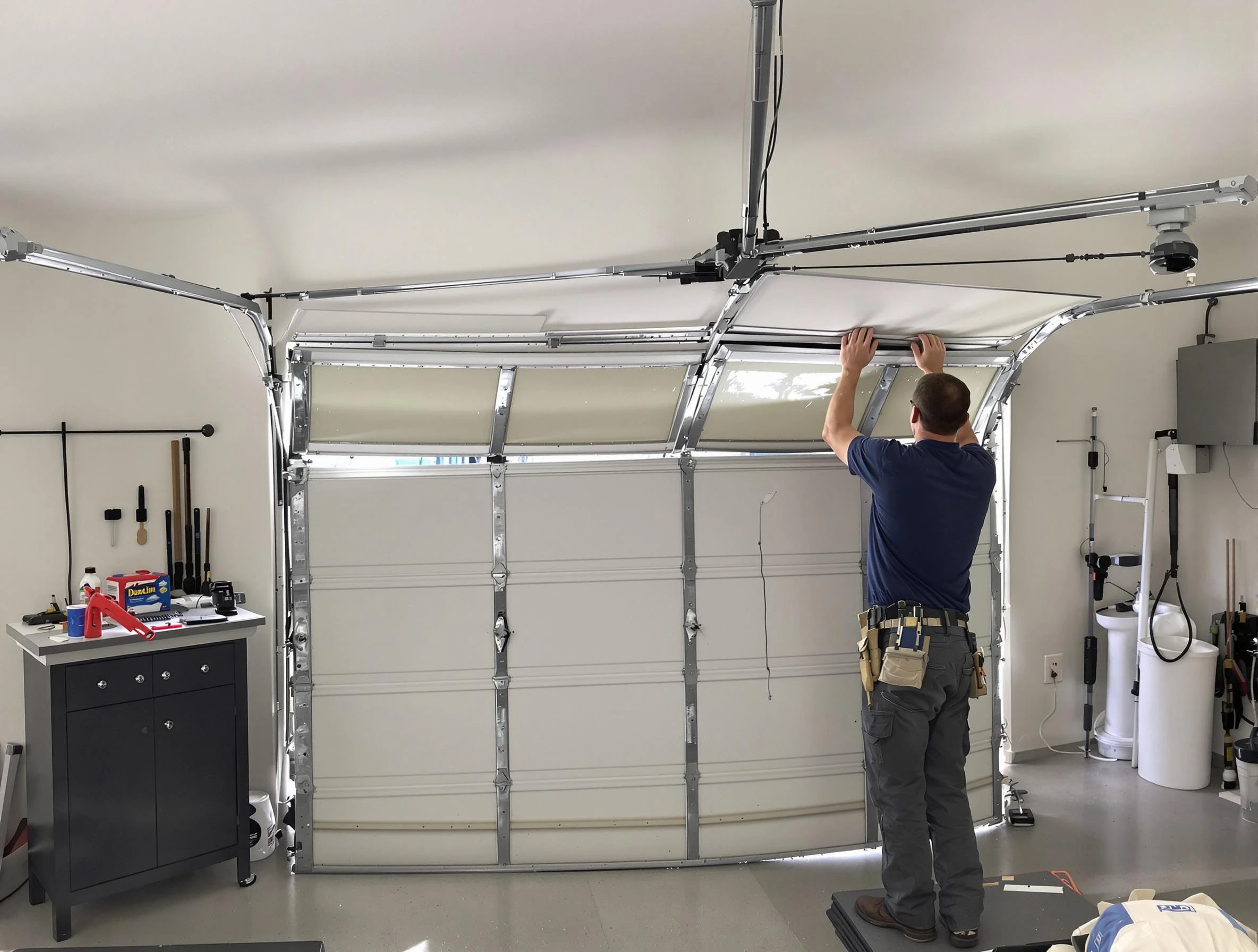 Shackle Island Garage Door Repair specialist performing precise section replacement on Shackle Island garage door